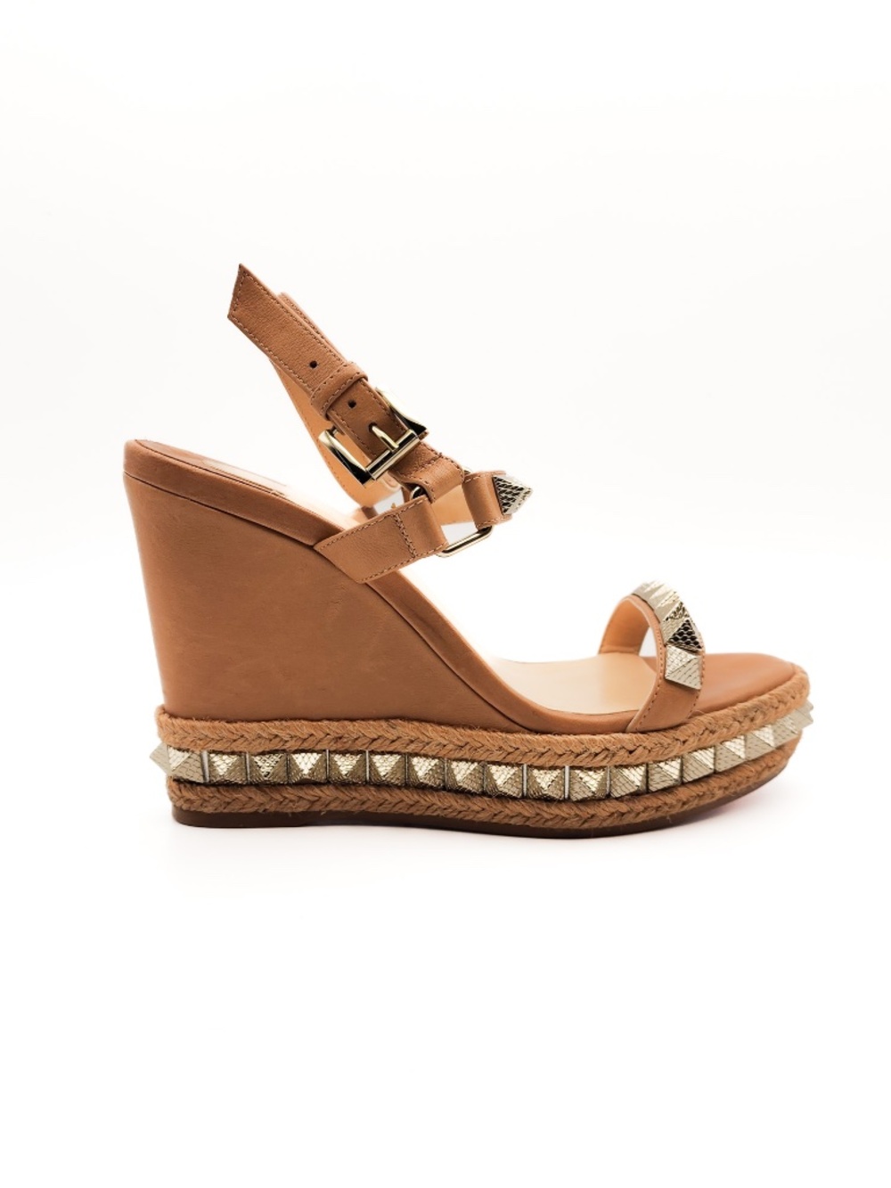 Christian Louboutin Tan Brown Pyraclou 110 Espadrille Platform Sandals EU 36